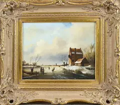 H.W.G. Winter, Hollandse ijspret, Olieverf op paneel