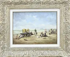 Jan Hovener, Strand Scheveningen, Olieverf op paneel