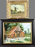 Twee werken van Gerard Krol, Boerderij/Molen, Boerderij te Weerselo, 1940, olieverf op schilderskarton