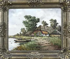 Frans Hoos, Landschap met boerderij, Olieverf op linnen