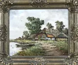 Frans Hoos, Landschap met boerderij, Olieverf op linnen