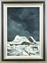 Louis Ector, Boerderij in de sneeuw (Oirschot), Olieverf op linnen