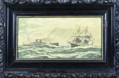 Schepen op volle zee by H.J. Meijer, Olieverf op karton, sold Jan 2025