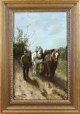 M. Vlamings, Boer met paardenspan, Olieverf op paneel