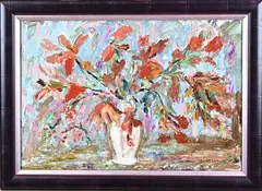 Joseph Anton Bauer, Vaas met bloemen, Olieverf op board