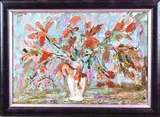 Joseph Anton Bauer, Vaas met bloemen, Olieverf op board