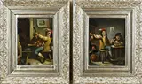 2x Naar David Teniers, Taveerne met figuren, Olieverf op karton