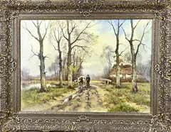 H. Rierhof, Zandpad met boer en koe, Olieverf op linnen