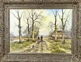 H. Rierhof, Zandpad met boer en koe, Olieverf op linnen