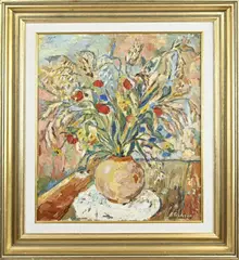B. Franssen, Vaas met bloemen, 1939, Olieverf op linnen