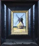 V. de Smet, Hooikapschuur en molen, Olieverf op paneel