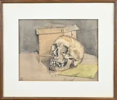 A.P. Kleefkens, Stilleven met schedel, Aquarel op papier