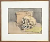 A.P. Kleefkens, Stilleven met schedel, Aquarel op papier
