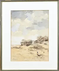 Jo Schreinder, Fazant in duinen, Aquarel op papier