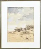 Jo Schreinder, Fazant in duinen, Aquarel op papier