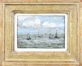 Georg Hambüchen, Schepen op volle zee, Olieverf op paneel