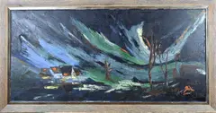 Monogram A.K., Expressionistisch landschap, Olieverf op linnen