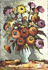 P. Bernard, Vaas met bloemen, Olieverf op linnen