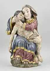 Antiek gepolychromeerde Spaanse piëta met vergulding, 1720