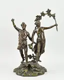 Antiek compositie metalen beeld, H 46 cm.