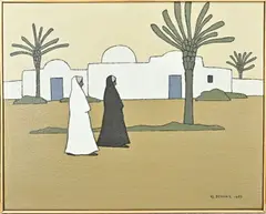 Klaar Bernink, Djerba Tunesië met figuren (zeldzaam), Acryl op linnen