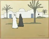 Klaar Bernink, Djerba Tunesië met figuren (zeldzaam), Acryl op linnen