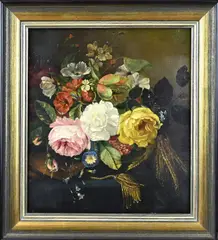Bloemstilleven by Anna Fransisca de Rijk, Olieverf op paneel, sold Oct 2024