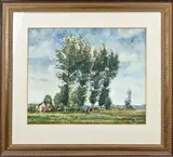 Willem Johannes Weissenbruch, Hollands landschap, Aquarel op papier