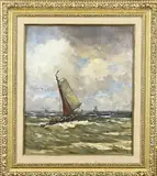 Cees van Waning, Bomschuiten op zee, Olieverf op linnen