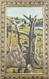 Vintage Russisch schilderij, Landschap met dode boom