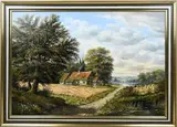 Horst Baumgart, Landschap met vakwerkhuis, 1932, Olieverf op linnen