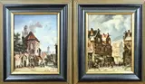 Pendant M. Saldey, Stadsgezichten, Olieverf op paneel