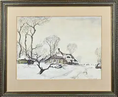 Albert Torie, Boerderij in de winter, Aquarel op papier