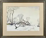 Albert Torie, Boerderij in de winter, Aquarel op papier
