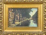 Gesigneerd, Hollandse gracht, Olieverf op paneel