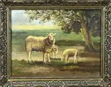 Jaap van Kregten, Schapen met lammeren, Olieverf op linnen