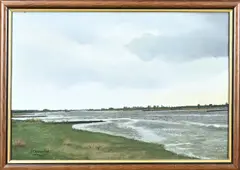 Jan Ouwersloot, Rivier gezicht de Lek, Olieverf op paneel