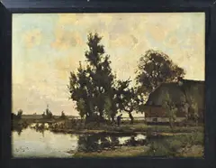 Adrianus Zwart, Poldergezicht met boerderij, Olieverf op linnen