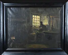 Willem Witsen, Handwerkende boerin bij raam, Olieverf op linnen