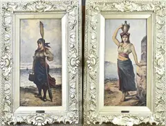 E. Jolli, Vissersvrouw + Waterdrager, Olieverf op linnen