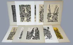Tien diverse werken van Eef de Weerd, Abstract, Zwarte inkt op papier