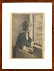 Wilm Wouters, Vissersvrouw bij venster, Steendruk op papier