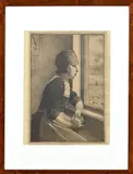 Wilm Wouters, Vissersvrouw bij venster, Steendruk op papier