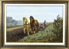Marinus Jacobus Nefkens, Boer met paardenspan aan het eggen, Olieverf op linnen