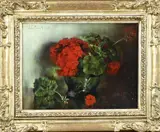 Willy Fleur, Glazen vaas met bloemen, Olieverf op linnen