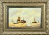 A. Musiv, Strandgezicht met figuren, Olieverf op paneel