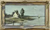 Abraham Van Schooten, Waterlandschap met figuren, Olieverf op linnen