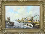 J. van Driels, Rotterdamse haven, Olieverf op linnen