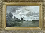Plasgezicht met windmolen by Willem Johannes Oppenoorth, Olieverf op linnen, sold Oct 2024