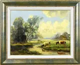 Jaap van Kregten, Twenst landschap met koeien, Olieverf op linnen
